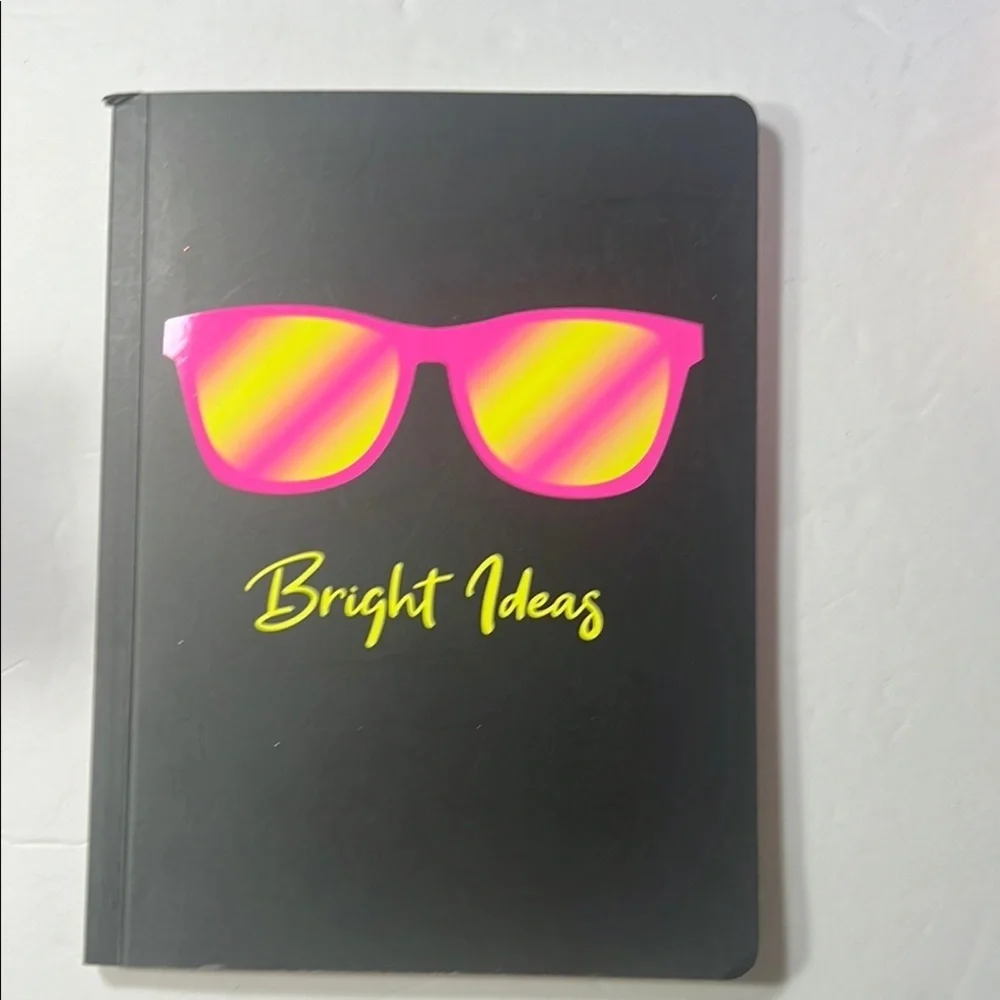 Black Notebook with Pink and Yellow Sunglasses Design Neon Pink and yellow